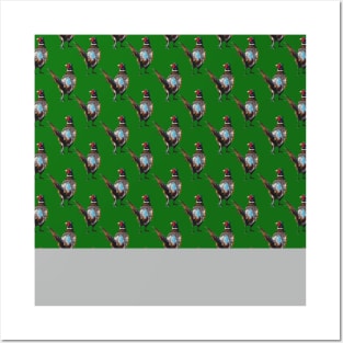 Pheasant pattern on green background Posters and Art